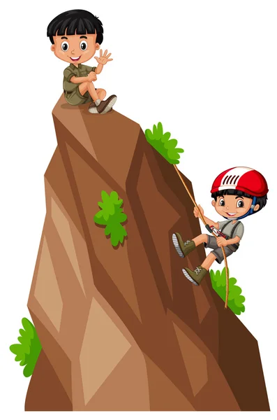 Δύο αγόρια σκαρφαλώνουν στο βουνό — Διανυσματικό Αρχείο