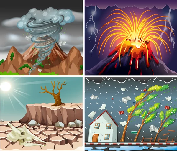 Different scenes with disasters — Stock Vector