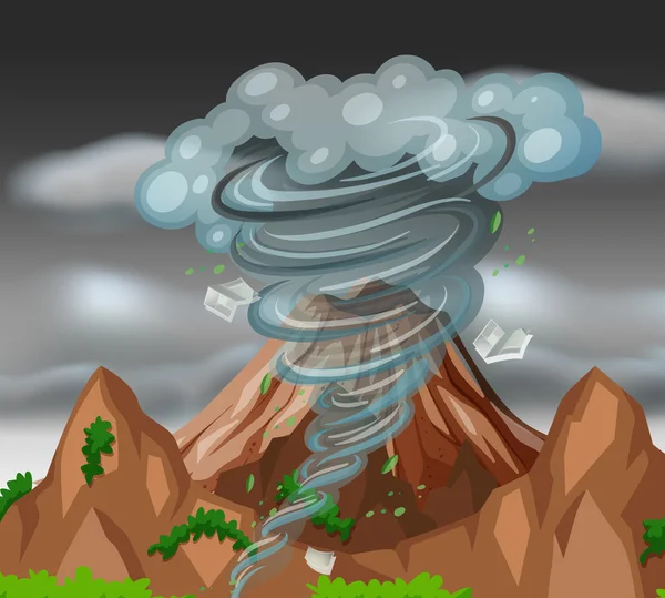 Tornado over de bergen — Stockvector