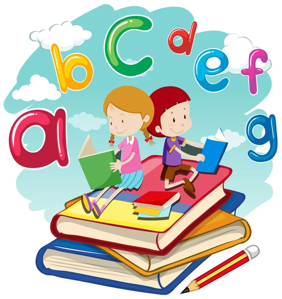 İki çocuk birlikte kitap okuma