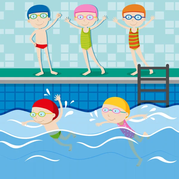 Personas nadando en la piscina — Vector de stock