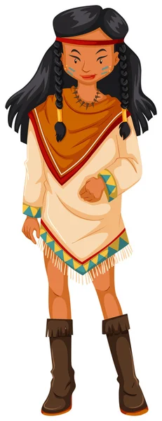Θηλυκό αμερικανός ιθαγενής Ινδοί στο κοστούμι — Διανυσματικό Αρχείο