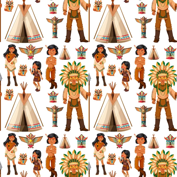 Seamless background with native american indians — Stock Vector