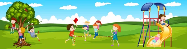 Dzieci bawiące się w parku gry — Wektor stockowy