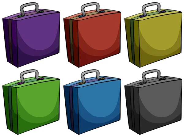 Briefcases in six colors — Stock Vector