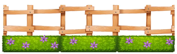 木製のフェンスと花 — ストックベクタ