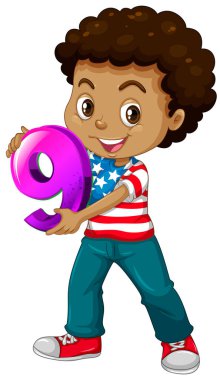 Amerikalı çocuk elinde dokuz numaralı matematik illüstrasyonunu tutuyor.