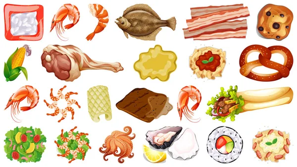 Conjunto Ingredientes Alimentares Frescos Ilustração —  Vetores de Stock