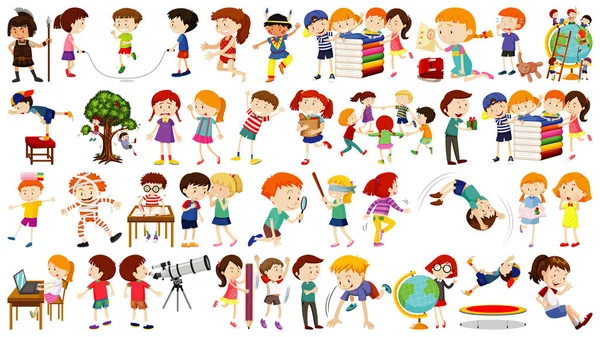 Conjunto Niños Lindos Ilustración Personajes Dibujos Animados — Vector de stock