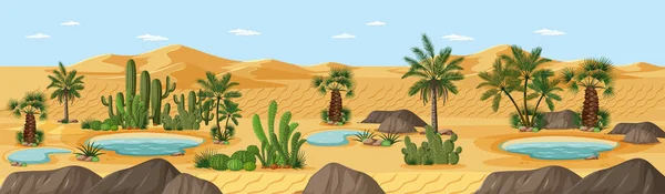 Desert Όαση Φοίνικες Τοπίο Της Φύσης Εικόνα Σκηνή — Διανυσματικό Αρχείο