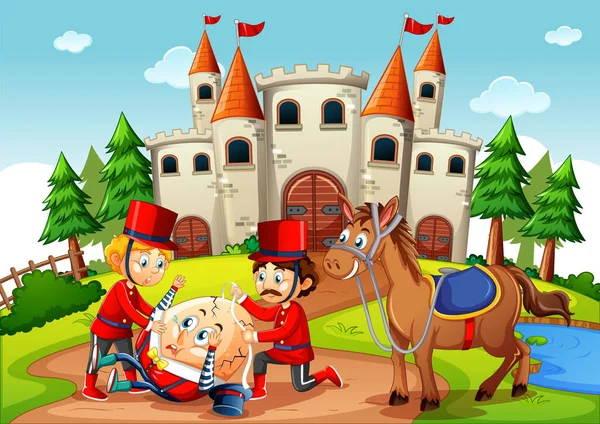Fairytale Scene Humpty Dumpty Egg Soldier Royal Guard Scene Illustration — Stock Vector