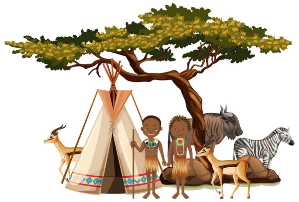 Gente Étnica Tribus Africanas Con Vestimenta Tradicional Ilustración Aislada — Vector de stock