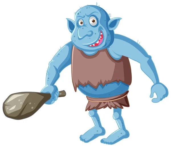 Duende Azul Troll Sosteniendo Herramienta Caza Ilustración Aislada Personaje Dibujos — Vector de stock