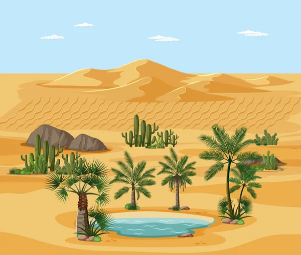 Desert Τοπίο Στοιχεία Δέντρο Της Φύσης Εικονογράφηση Σκηνή — Διανυσματικό Αρχείο