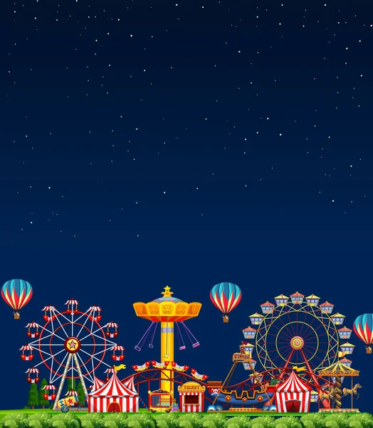 Nöjespark Scen Natten Med Tom Mörkblå Himmel Illustration — Stock vektor
