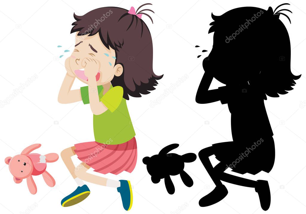 Girl crying with its silhouette illustration