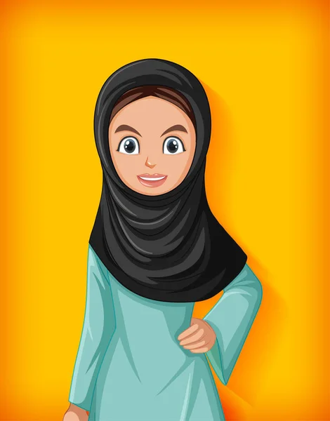 美しいアラビア語の女性の漫画のキャラクターイラスト — ストックベクタ
