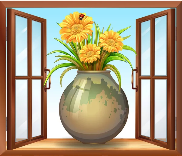Kwiat Wazonie Pobliżu Ilustracji Okna — Wektor stockowy