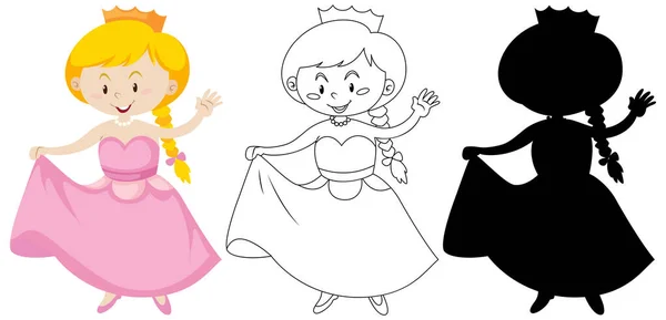 Girl Princess Costume Color Outline Silhouette Illustration — Stock Vector