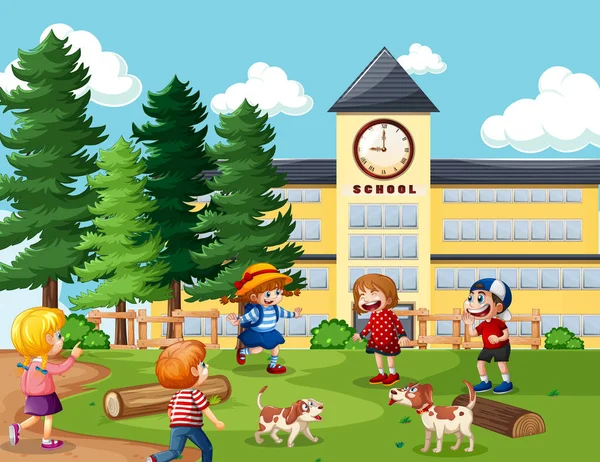 Kinderen Schoolscene Illustratie — Stockvector