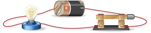 Schema Che Mostra Circuito Elettrico Con Batteria Lampadina Illustrazione — Vettoriale Stock