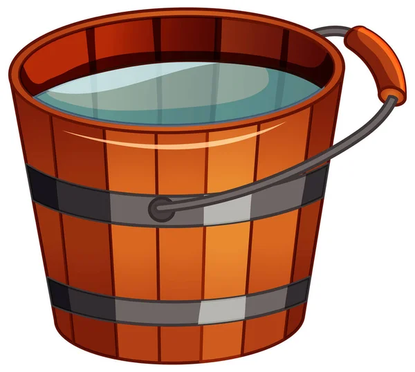 Trä Hink Full Vatten Isolerad Vit Bakgrund Illustration — Stock vektor