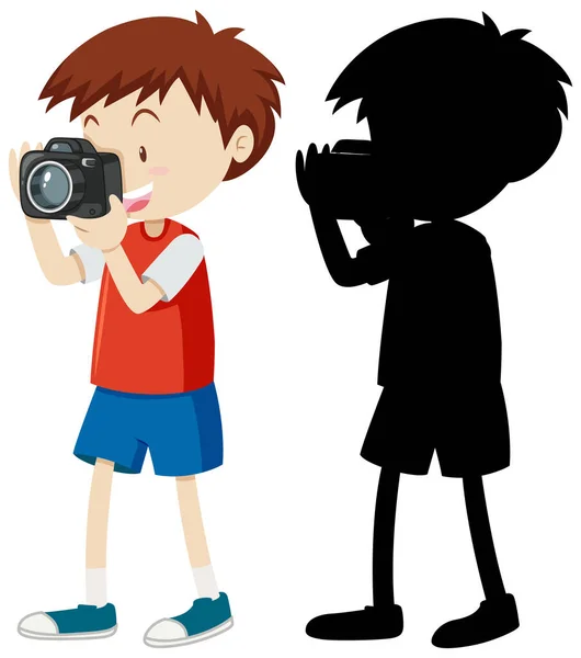 Boy Taking Photo Its Silhouette Illustration — Stock Vector