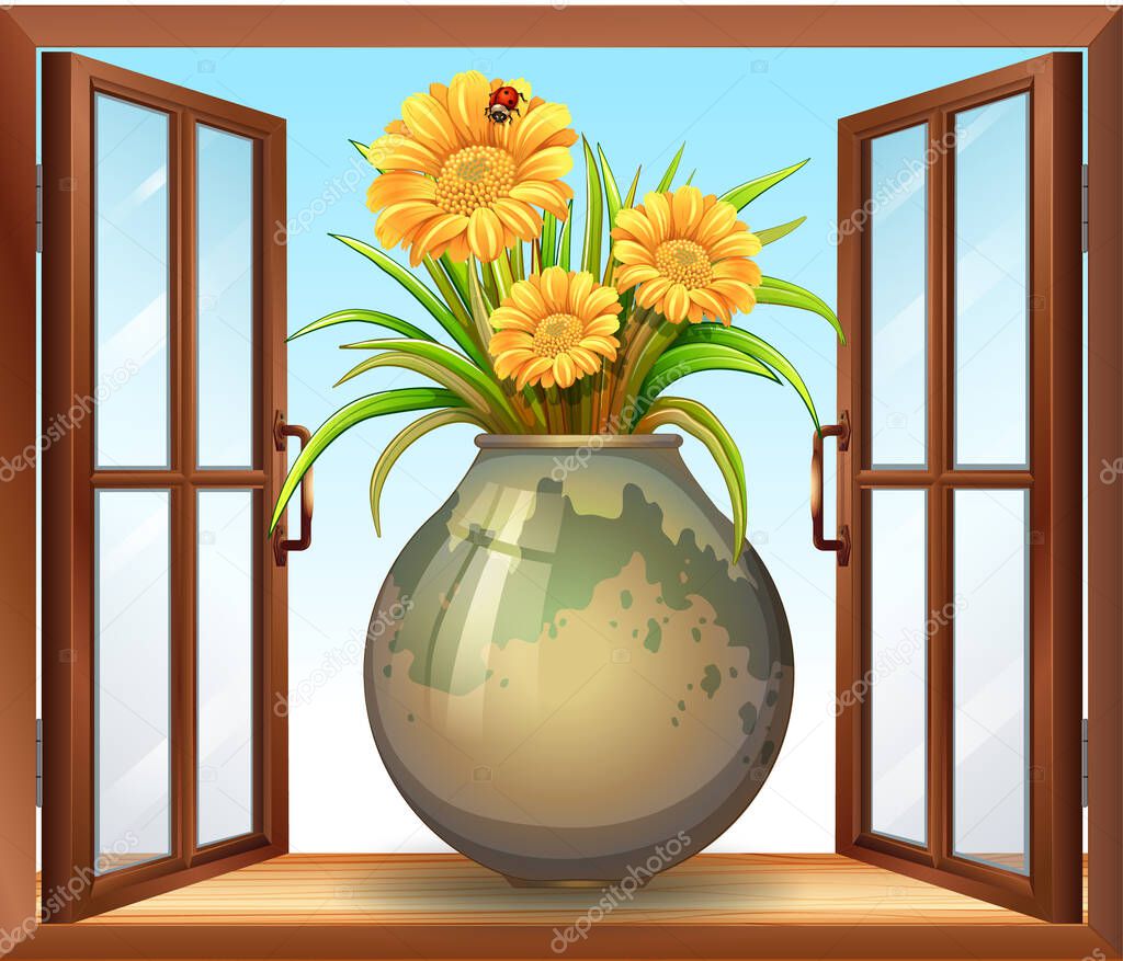 Flower in vase near window illustration