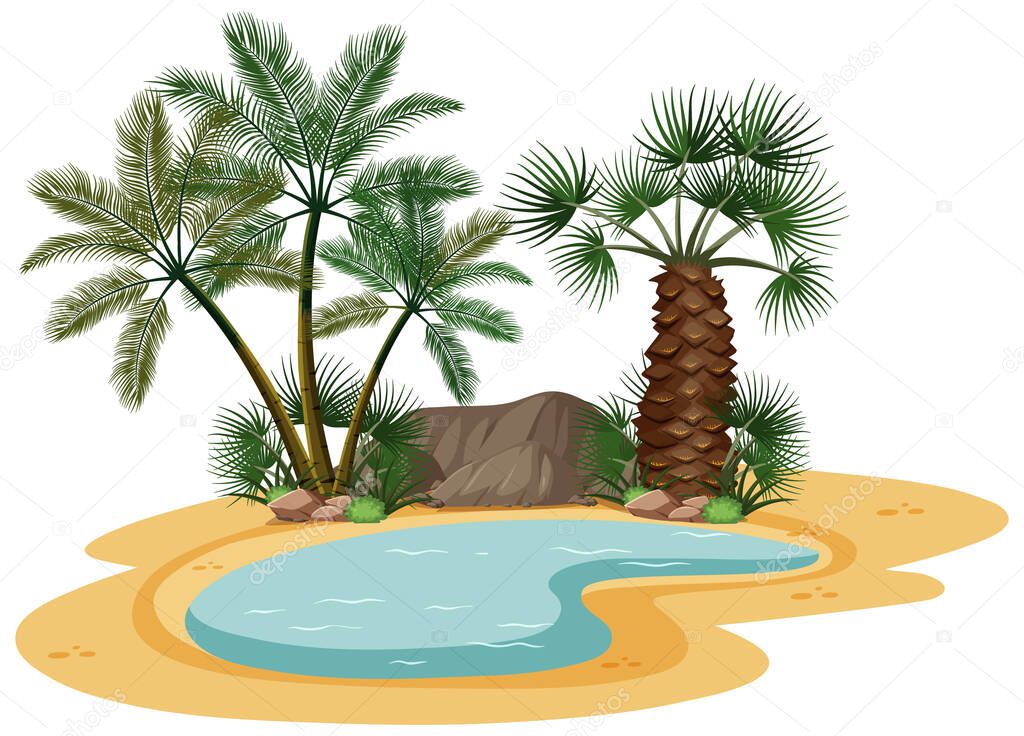 Desert landscape with nature tree elements on white background illustration