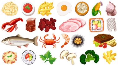 Bir dizi taze gıda malzemesi çizimi