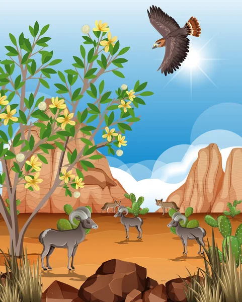 Wilde Wüstenlandschaft Tag Szene Illustration — Stockvektor