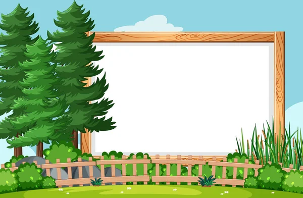 Blank Wooden Frame Nature Park Scene Illustration — Stock Vector