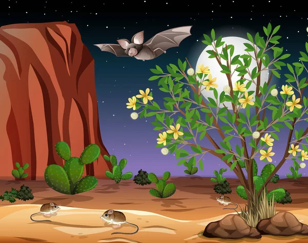 Άγριο Τοπίο Της Ερήμου Στη Νυχτερινή Εικόνα Σκηνή — Διανυσματικό Αρχείο