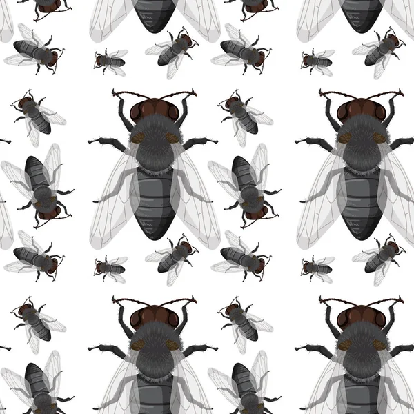Vliegen Insect Naadloze Achtergrond Illustratie — Stockvector