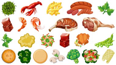 Bir dizi taze gıda malzemesi çizimi