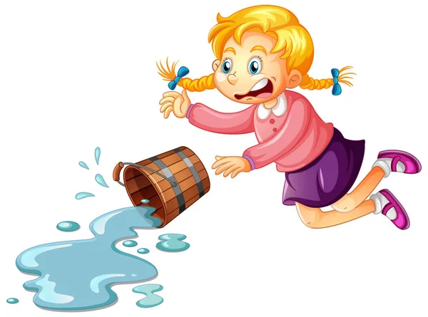 Girl Bucket Water White Background Illustration — Stock Vector