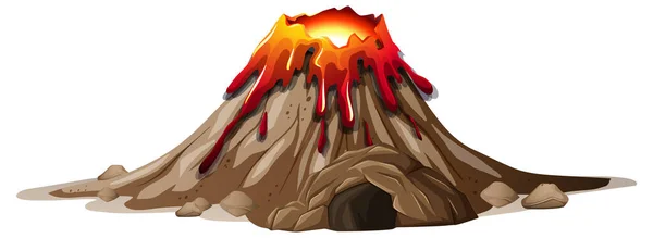 Vulkanutbrott Med Grotta Transparent Bakgrund Illustration — Stock vektor