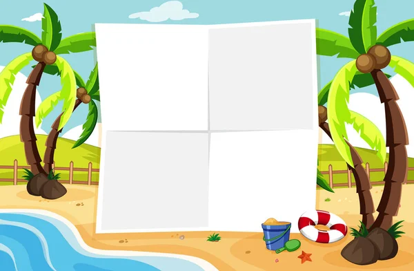 Empty Banner Board Tropical Beach Scenery Illustration — Stock Vector