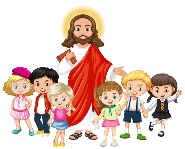 Jesus Children Group Cartoon Character Illustration — Stock Vector