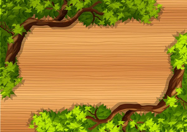 Вид Зверху Порожній Дерев Яний Стіл Елементами Листя Ілюстрація — стоковий вектор