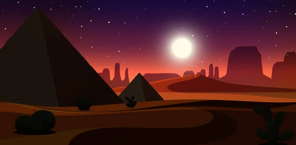 Paisaje Salvaje Del Desierto Escena Nocturna Ilustración — Vector de stock