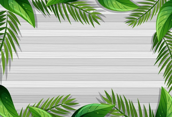 Vista Superior Mesa Madeira Branco Com Elementos Folhas Ilustração — Vetor de Stock