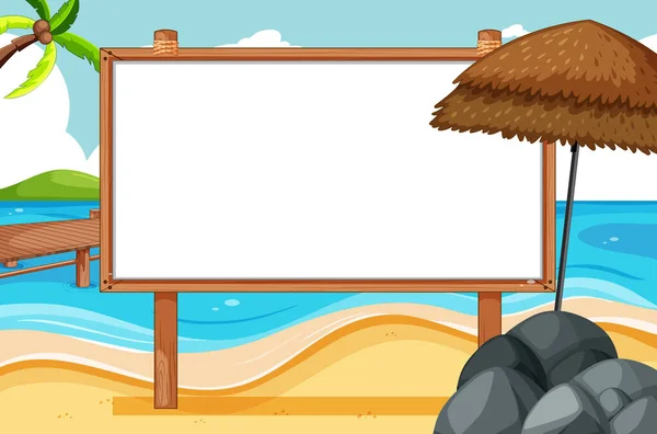 Blank Wooden Frame Beach Scene Illustration — Stock Vector