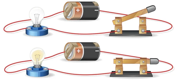 Schéma Zobrazující Elektrický Obvod Baterií Ilustrací Žárovky — Stockový vektor