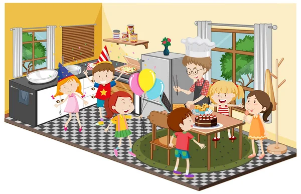 Gyerekek Konyhában Party Téma Illusztráció — Stock Vector