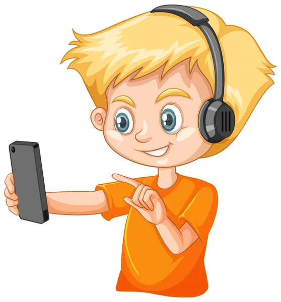 Niño Usando Teléfono Inteligente Ilustración Fondo Blanco — Vector de stock