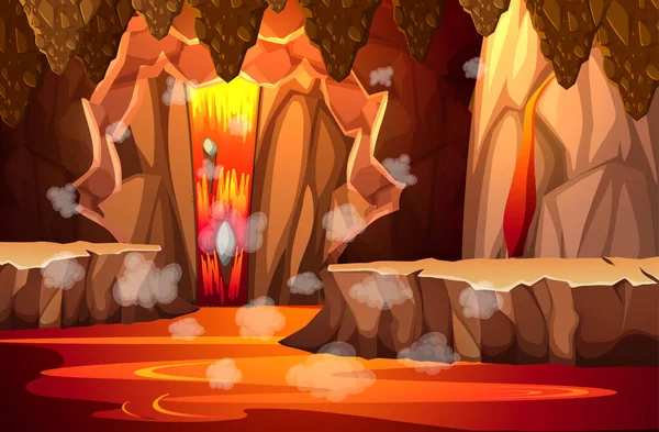 Cueva Oscura Infernal Con Ilustración Escena Lava — Vector de stock