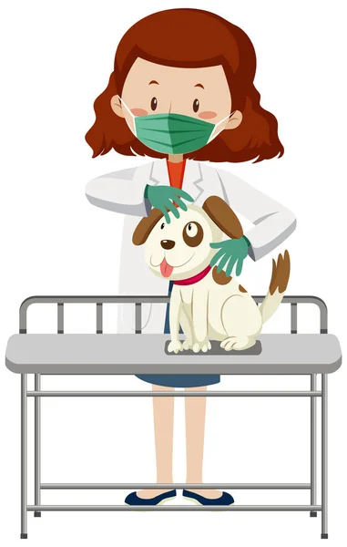 Vétérinaire Portant Masque Examinant Position Chien Illustration Isolée — Image vectorielle