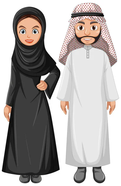 Adult Arab Couple Wearing Arab Costume Character Illustration — Stock Vector