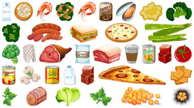 İzole edilmiş yemek çizimleri.